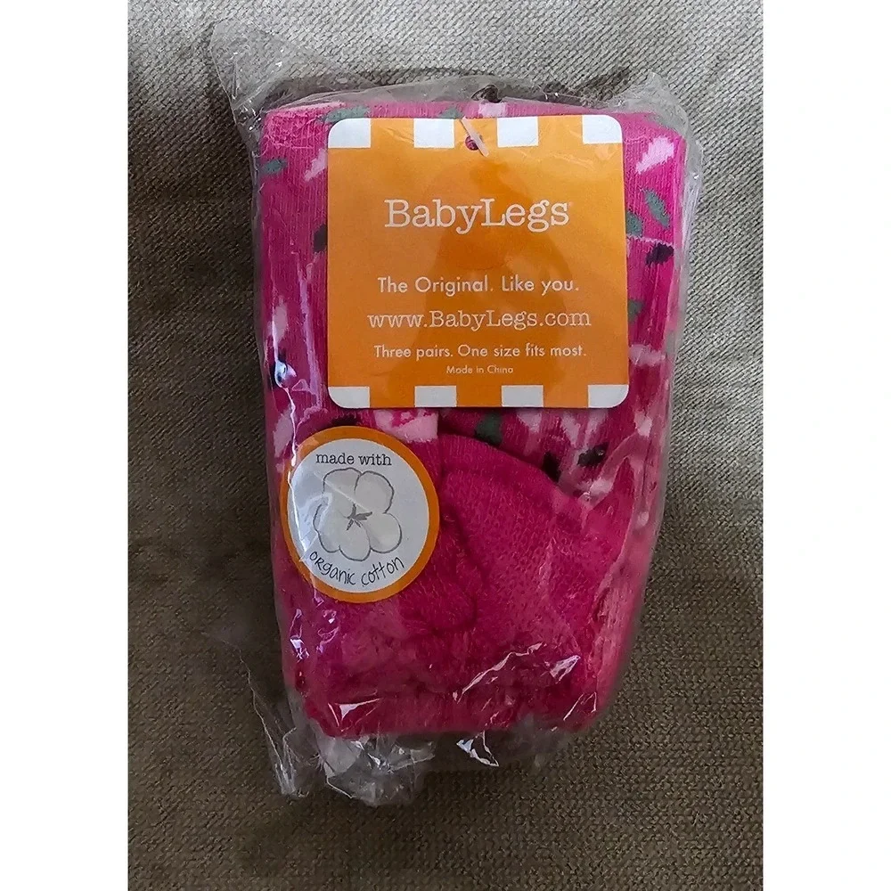 BabyLegs Organic Cotton Leg Warmers 3 Pack Pink Floral One Size Fits Most NEW